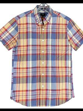 J Crew Slim Fit Multi Color Plaid Short Sleeve Shirt